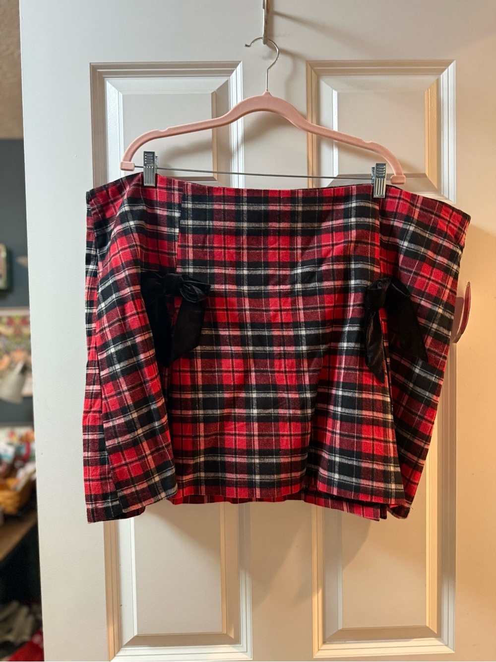 ARULA Red and Black Plaid Mini Skirt with Side Bows